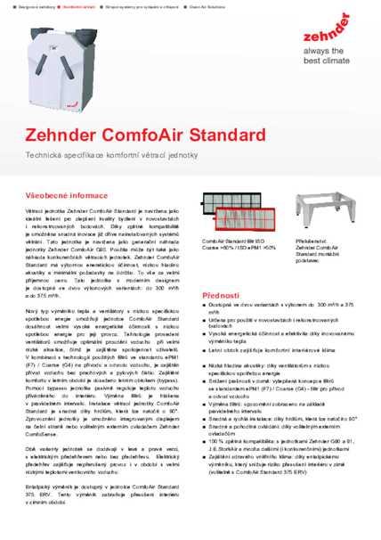 Technické parametre ComfoAir Standard 300 375